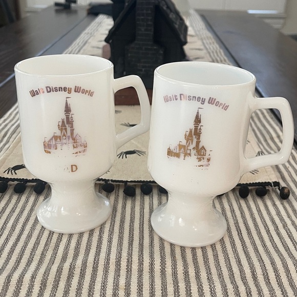 Disney Other - Walt Disney World Parks Resort Vintage White Milk Glass Footed Mug Cups